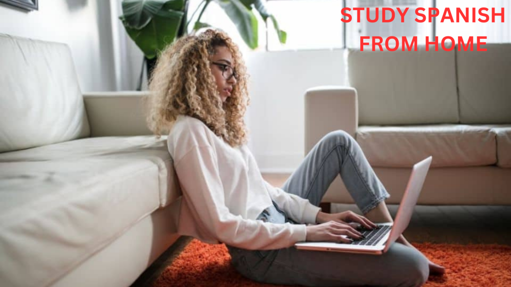 Studying Spanish From Home on laptop